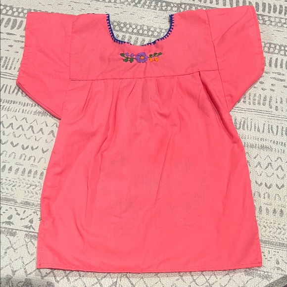 🌺 Handmade Mexican Embroidered Cotton Dress — Pink/Coral Kids Size 2-3T 🇲🇽 - Picture 9 of 11